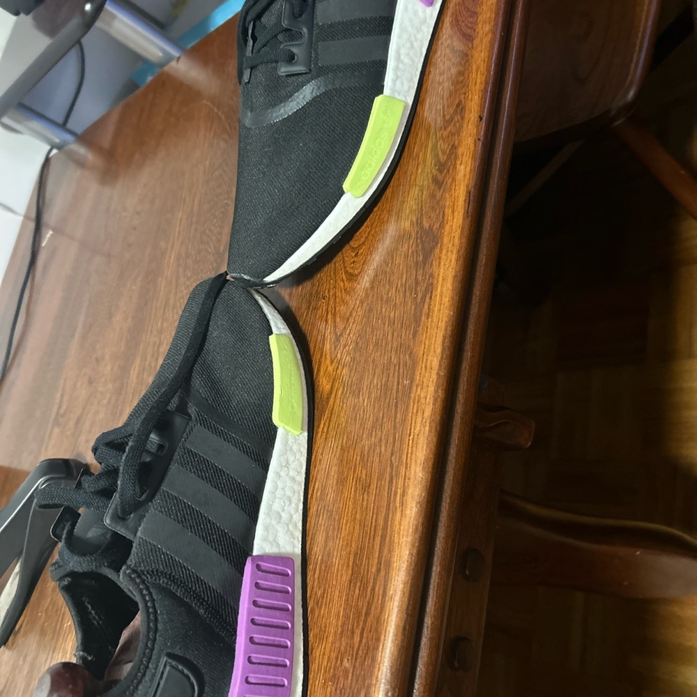 adidas Originals Black Athletic Shoes with Purple and Green Accents